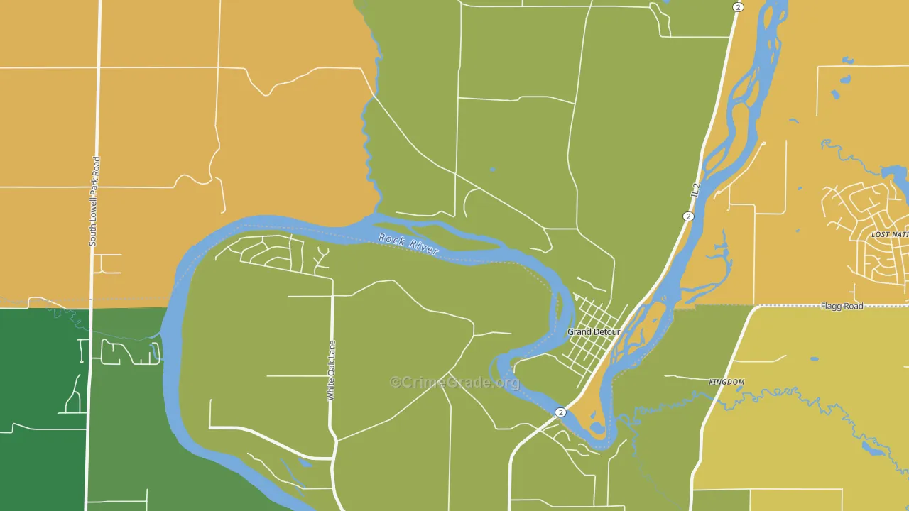 Grand Detour, IL Map of Burglary Rates