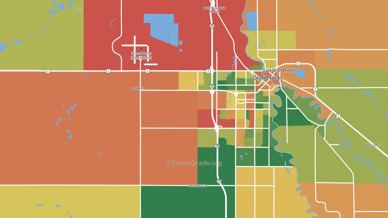 Grand Forks County, ND Map of Burglary Rates