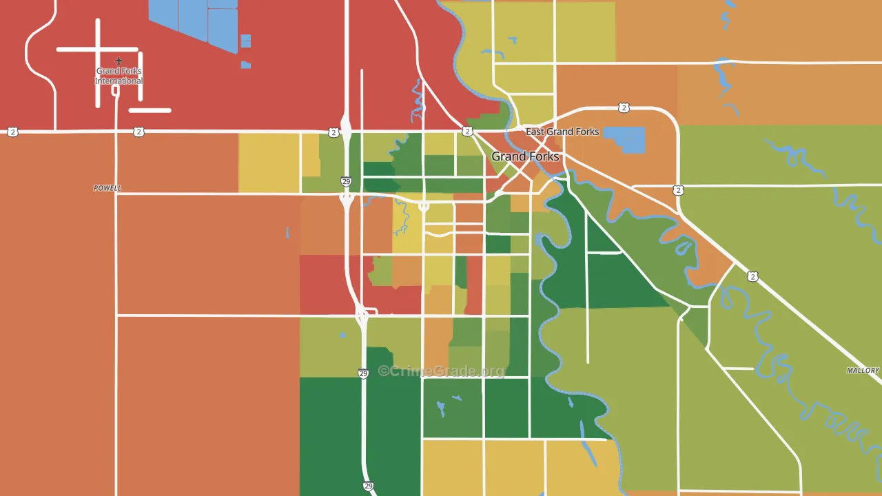 Grand Forks, ND Map of Burglary Rates