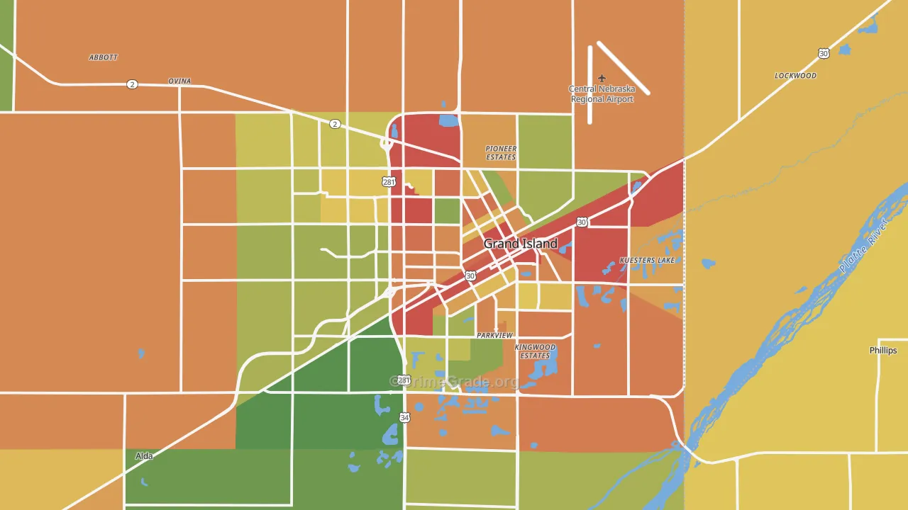 Grand Island, NE Map of Burglary Rates