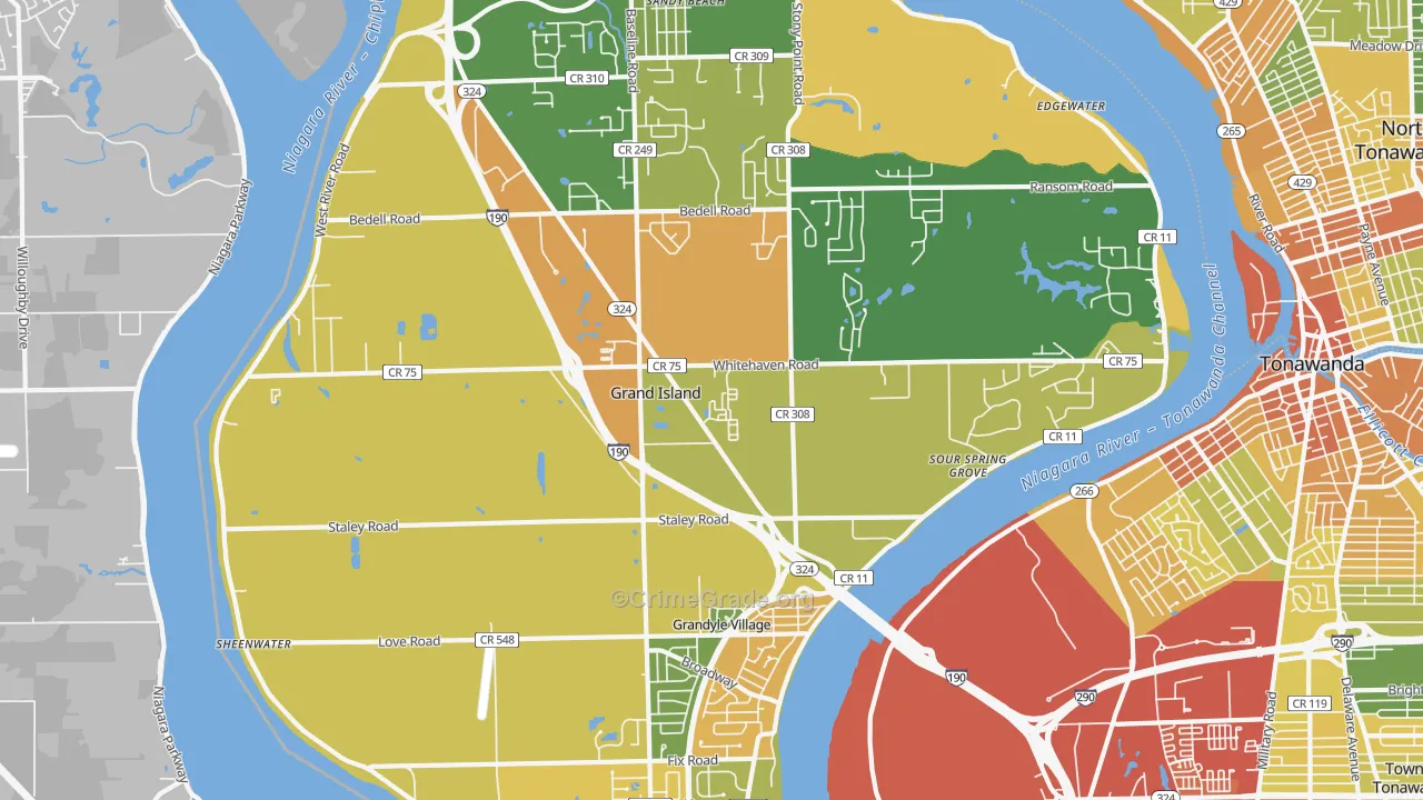 Grand Island, NY Map of Burglary Rates