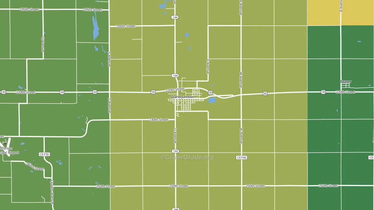 Grand Junction, IA Map of Burglary Rates