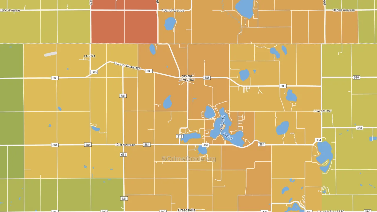 Grand Junction, MI Map of Burglary Rates