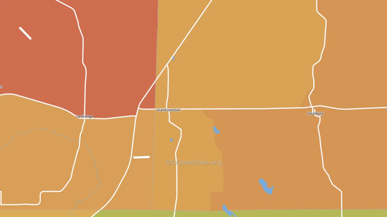 Grand Junction, TN Map of Burglary Rates