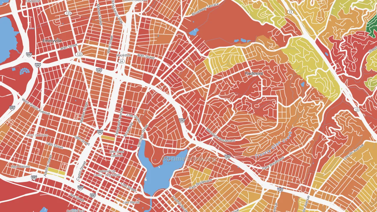 Grand Lake, Oakland, CA Map of Burglary Rates