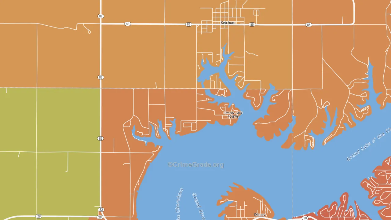 Grand Lake Towne, OK Map of Burglary Rates