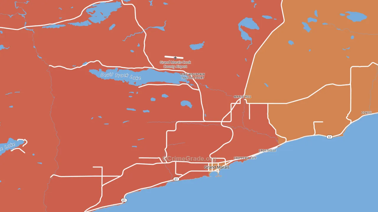 Grand Marais, MN Map of Burglary Rates