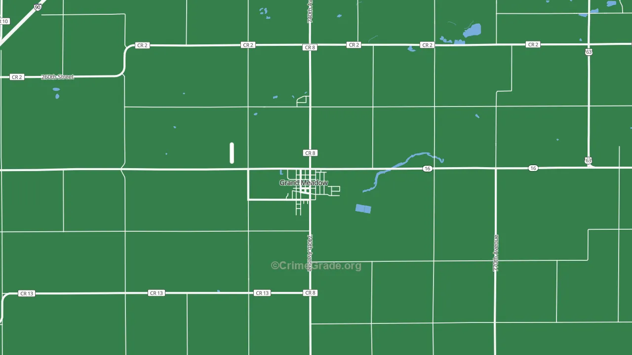 Grand Meadow, MN Map of Burglary Rates
