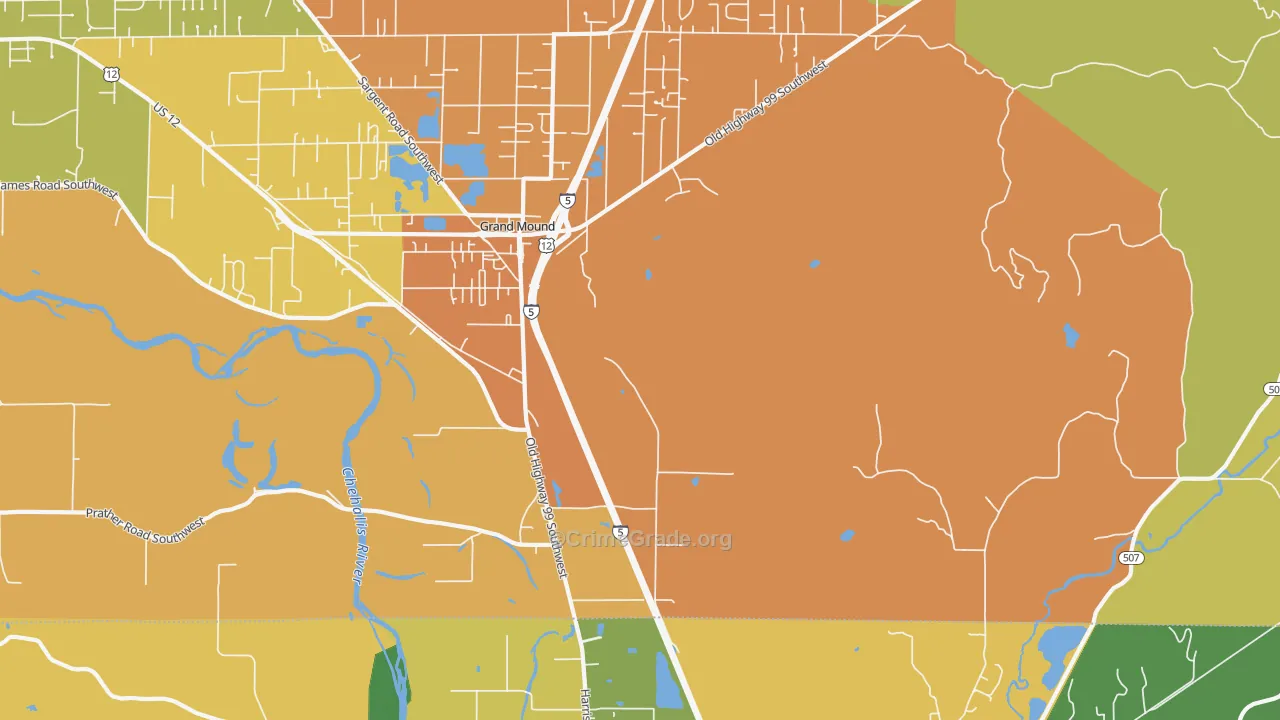 Grand Mound, WA Map of Burglary Rates