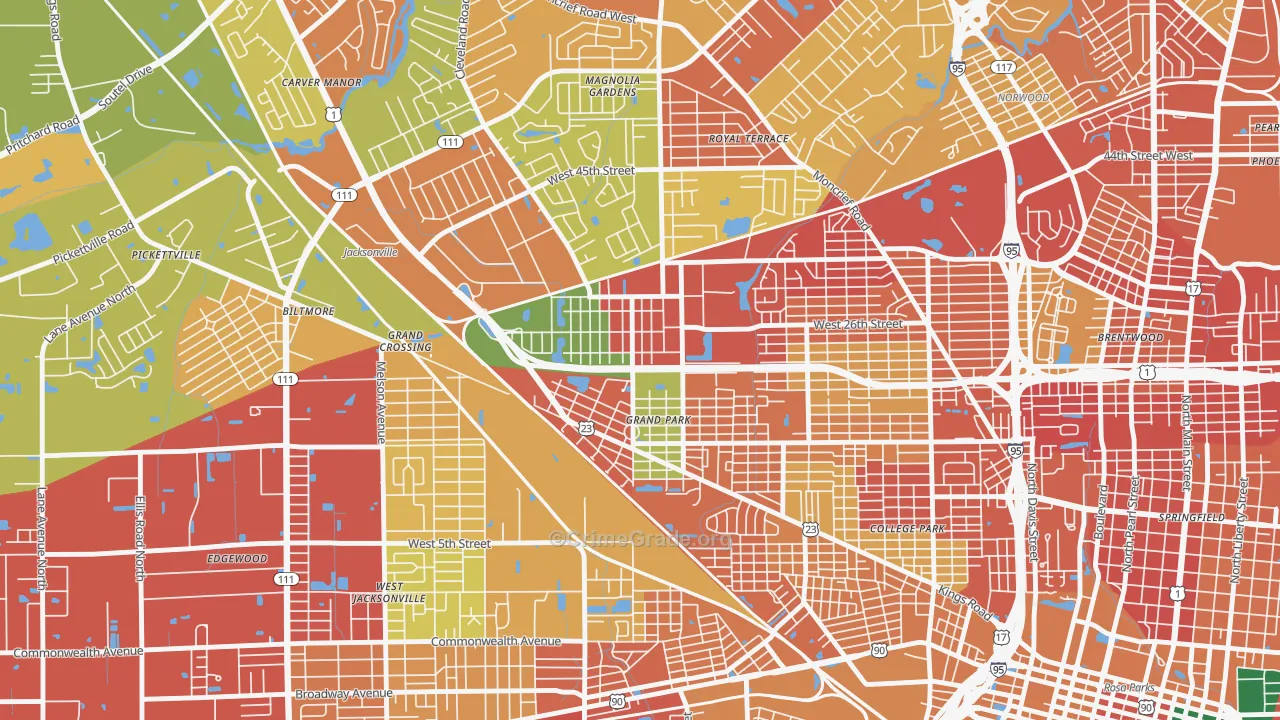 Grand Park, Jacksonville, FL Map of Burglary Rates