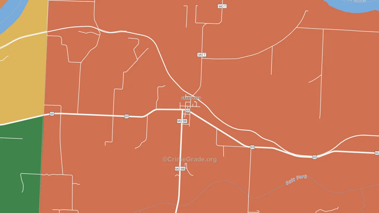 Grand Pass, MO Map of Burglary Rates