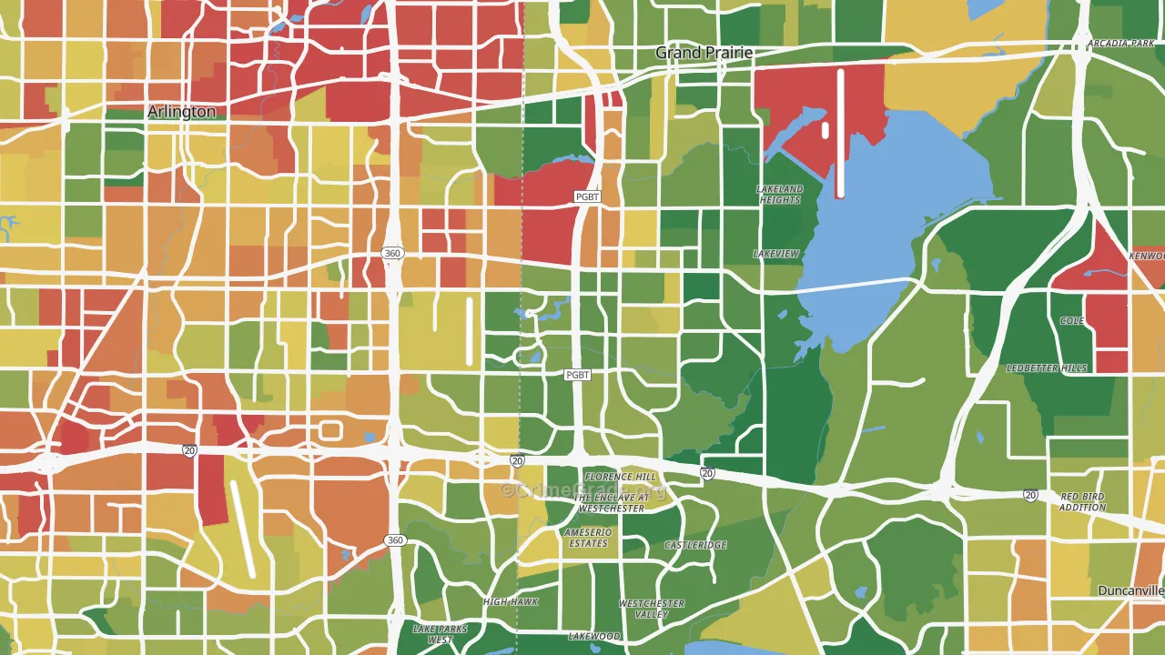 Grand Prairie, TX Map of Burglary Rates