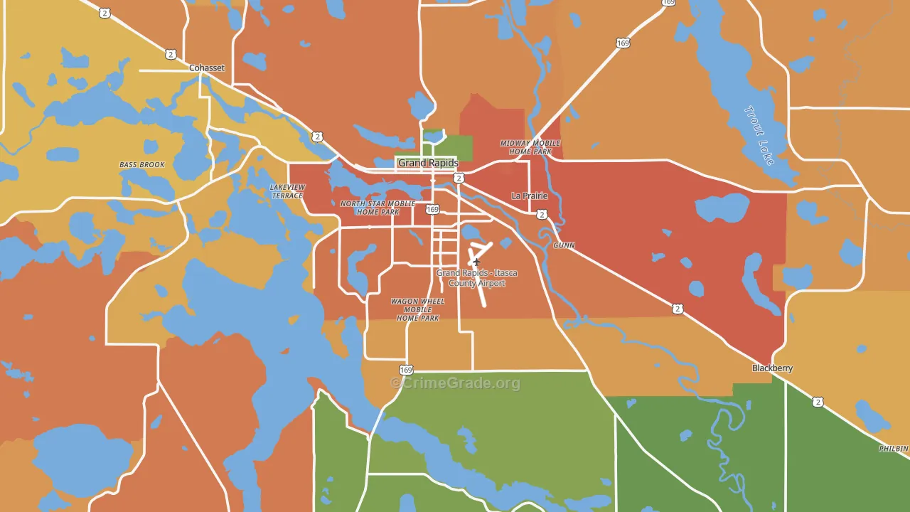 Grand Rapids, MN Map of Burglary Rates