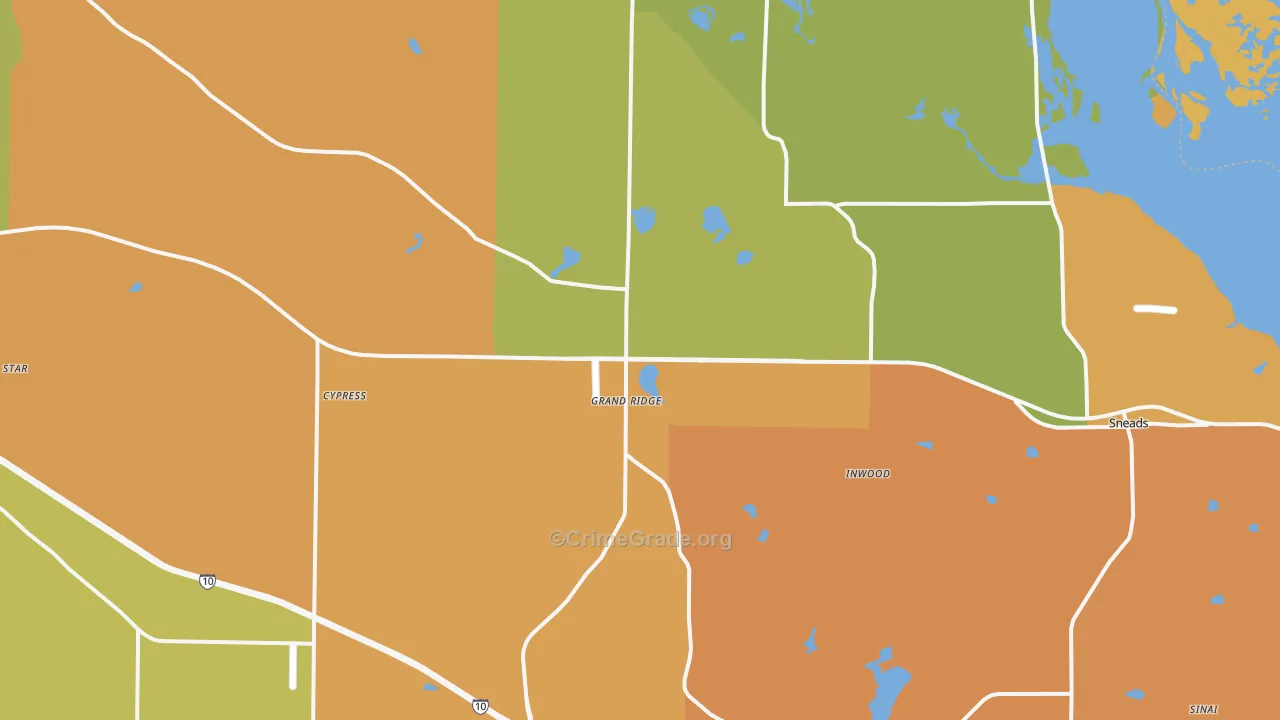 Grand Ridge, FL Map of Burglary Rates