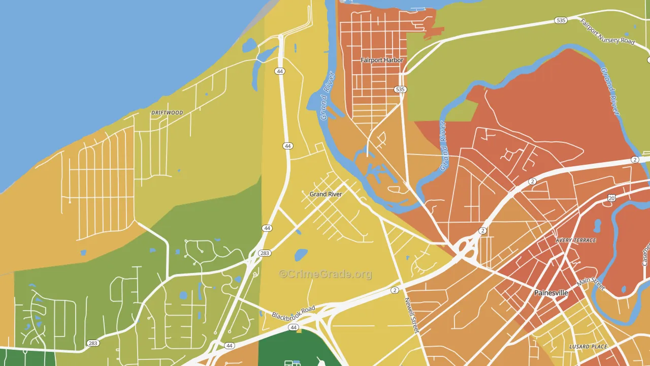 Grand River, OH Map of Burglary Rates