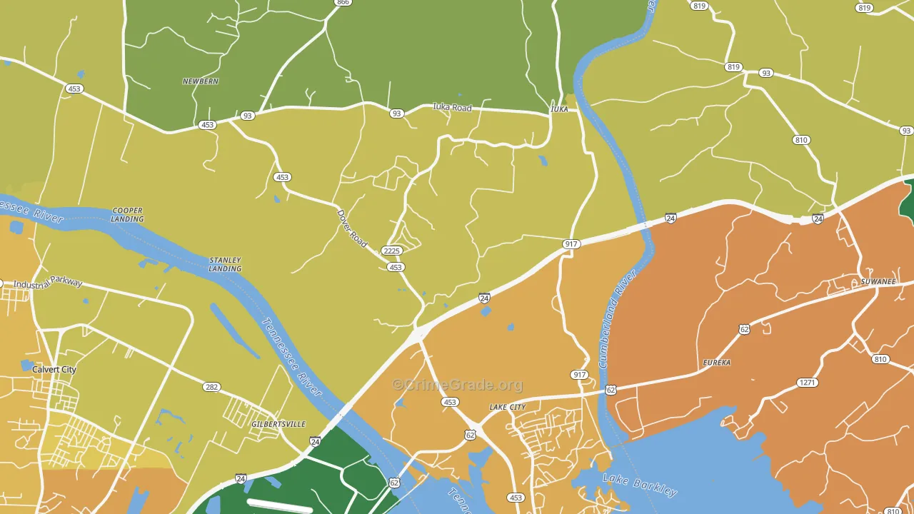 Grand Rivers, KY Map of Burglary Rates