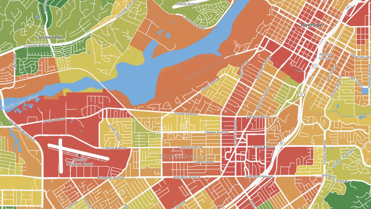 Grand, Riverside, CA Map of Burglary Rates