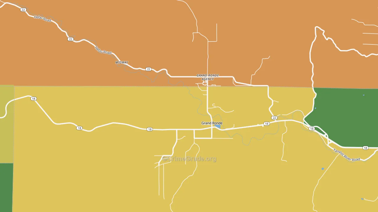 Grand Ronde, OR Map of Burglary Rates