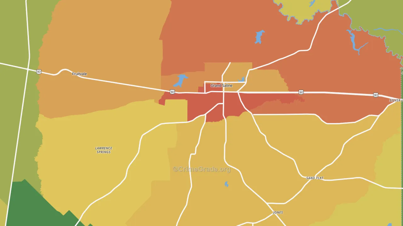Grand Saline, TX Map of Burglary Rates