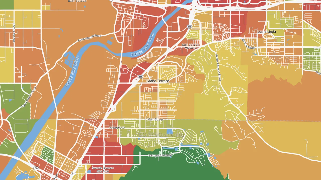 Grand Terrace, CA Map of Burglary Rates