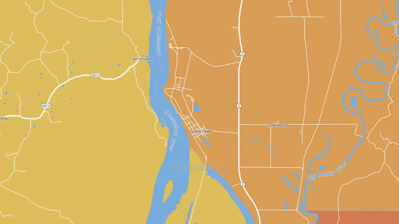 Grand Tower, IL Map of Burglary Rates