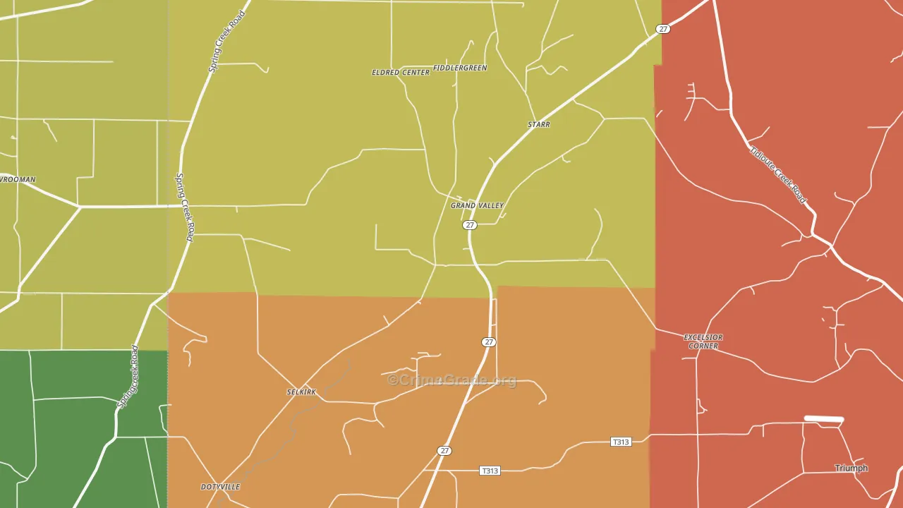 Grand Valley, PA Map of Burglary Rates