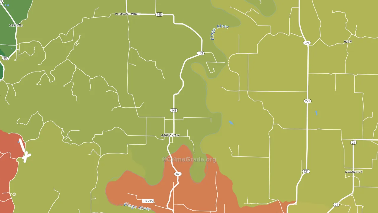 Grandview, AR Map of Burglary Rates