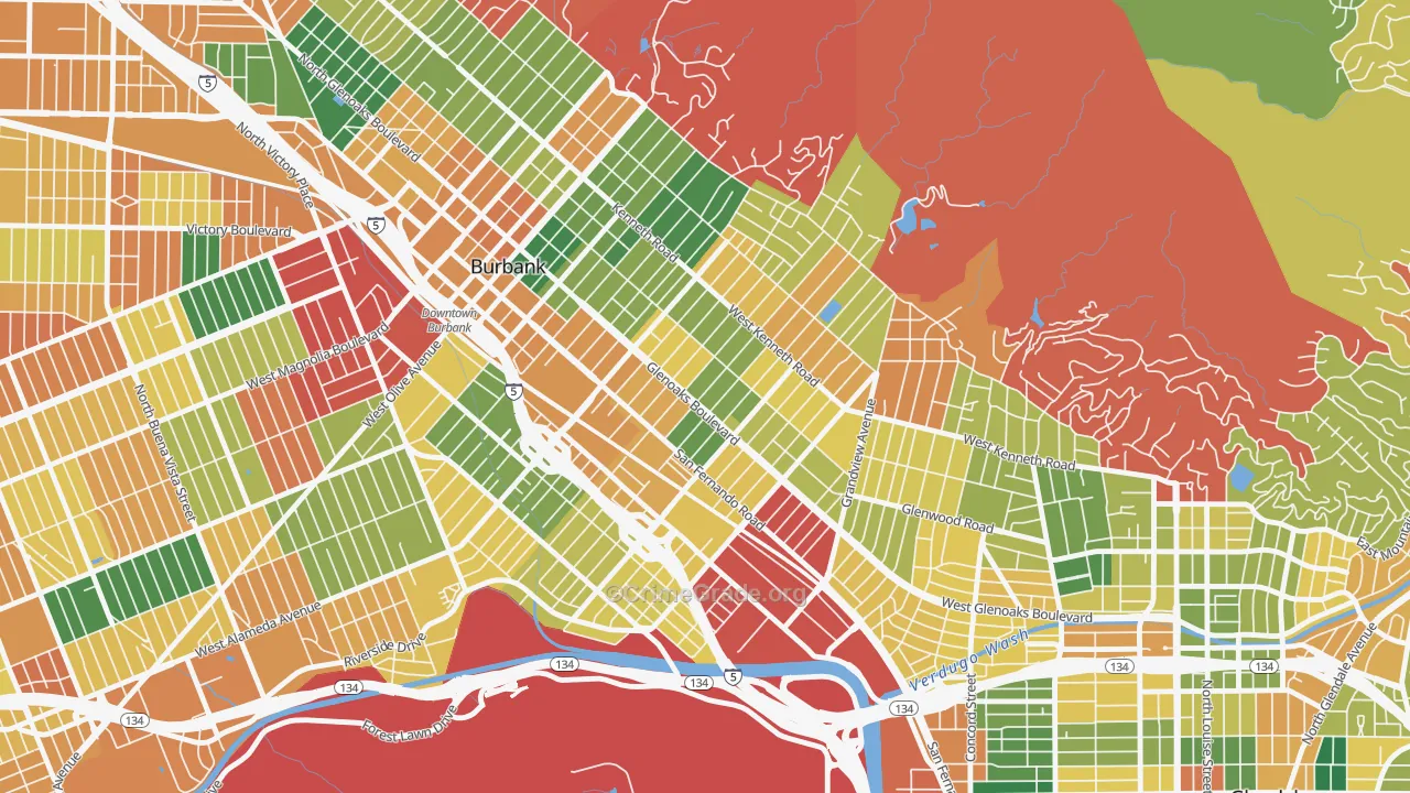 Grandview, Glendale, CA Map of Burglary Rates