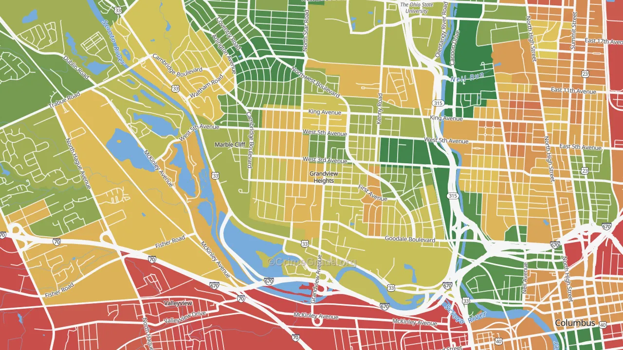 Grandview Heights, OH Map of Burglary Rates