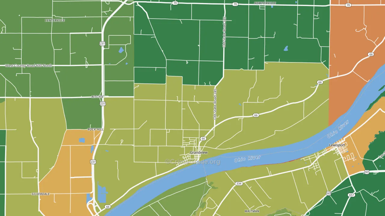 Grandview, IN Map of Burglary Rates