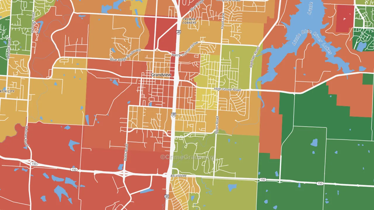 Grandview, MO Map of Burglary Rates