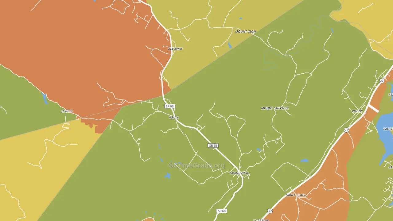 Grandview, TN Map of Burglary Rates