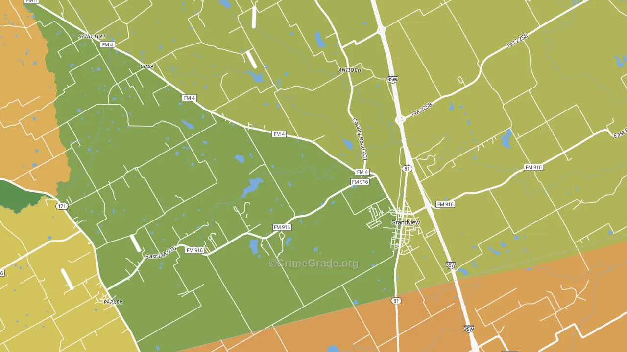 Grandview, TX Map of Burglary Rates