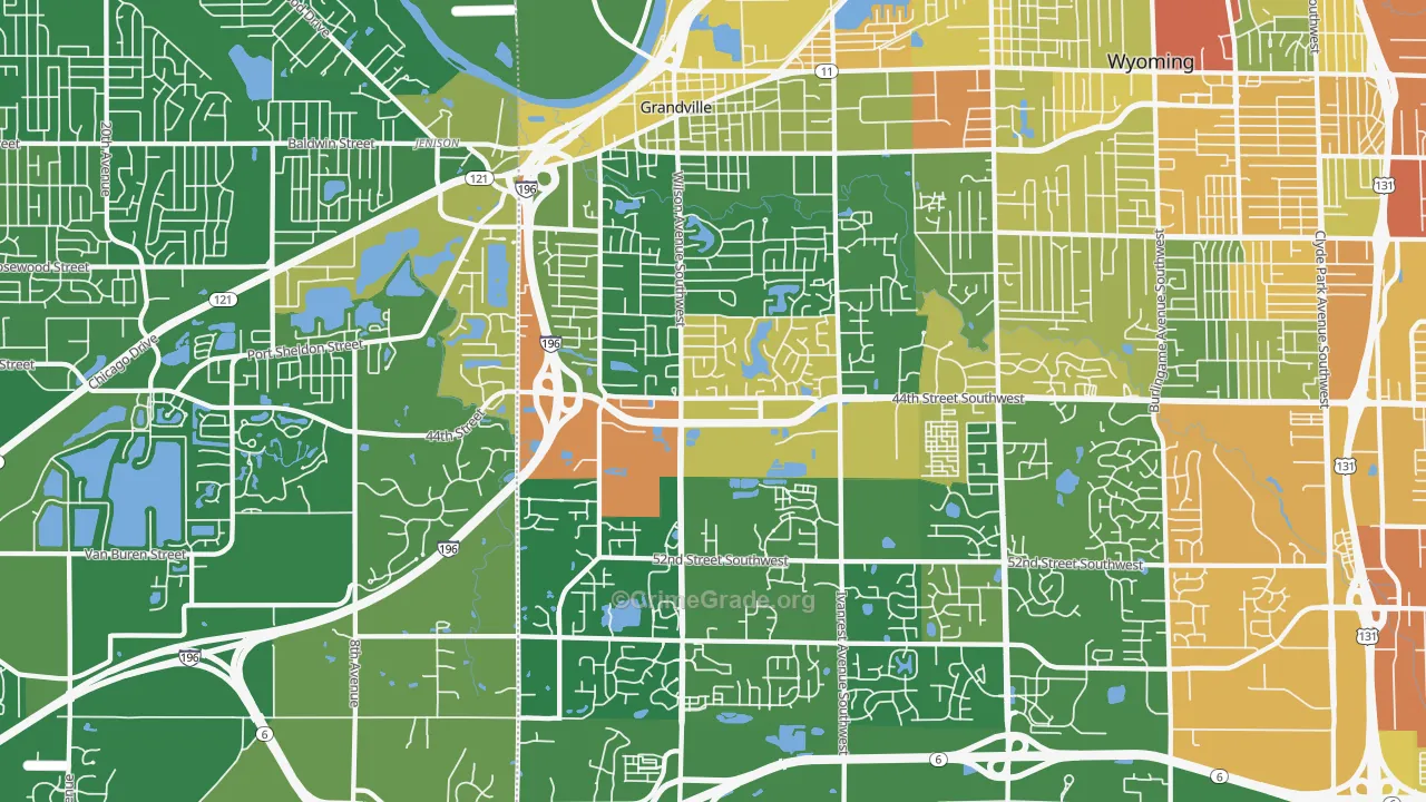 Grandville, MI Map of Burglary Rates