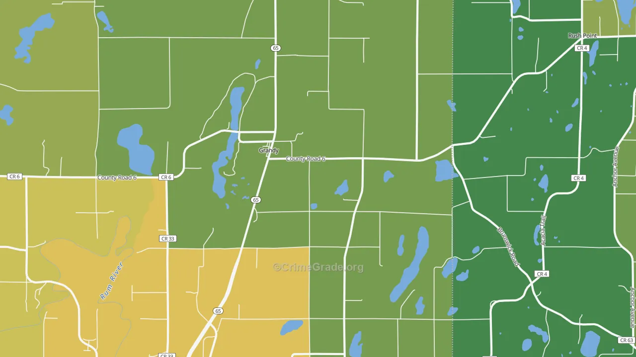 Grandy, MN Map of Burglary Rates