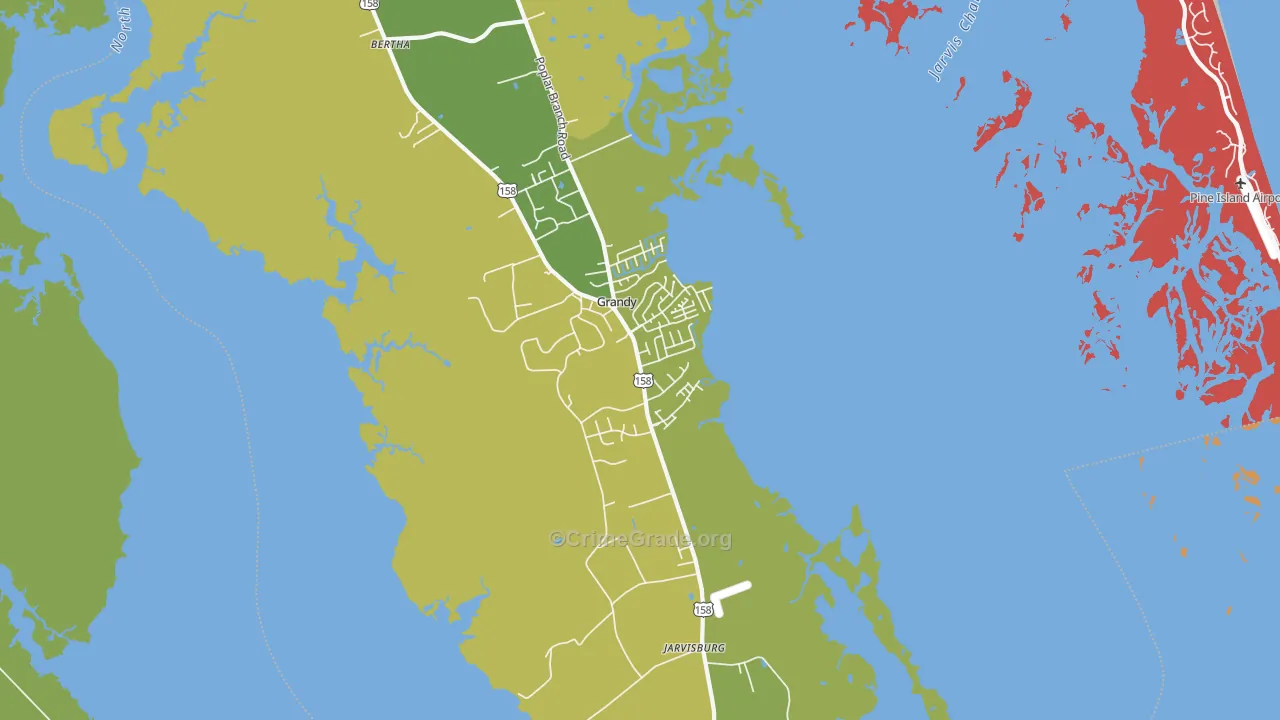 Grandy, NC Map of Burglary Rates
