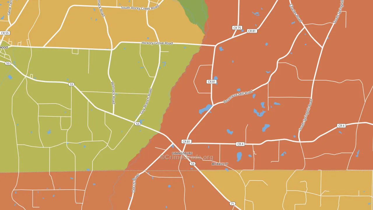 Grangeburg, AL Map of Burglary Rates