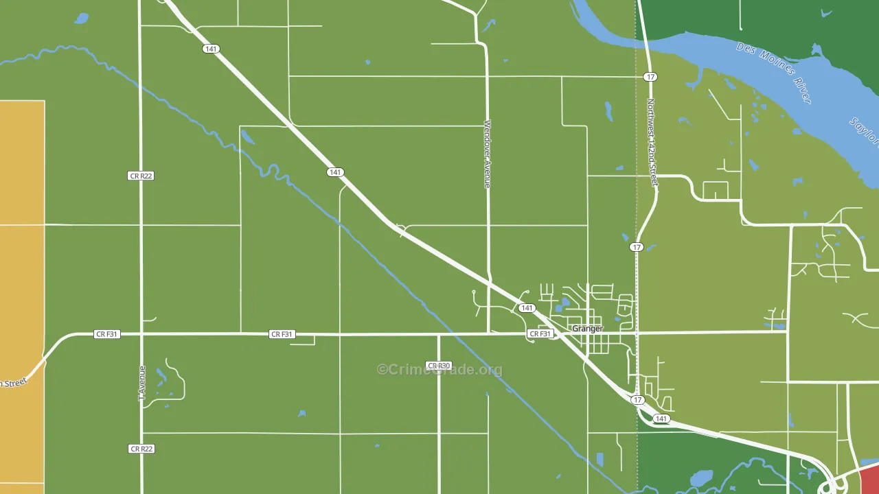 Granger Homesteads, IA Map of Burglary Rates