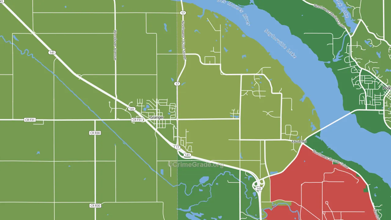 Granger, IA Map of Burglary Rates
