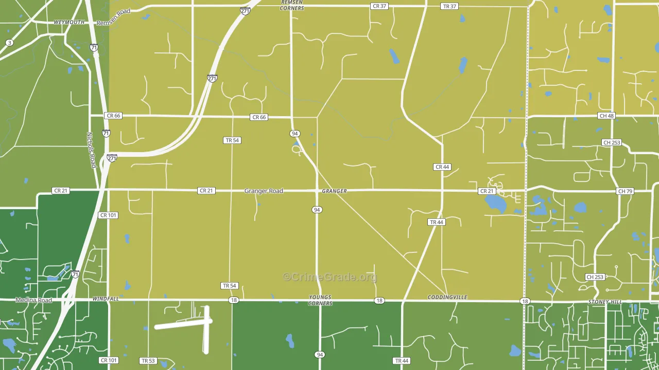 Granger, OH Map of Burglary Rates