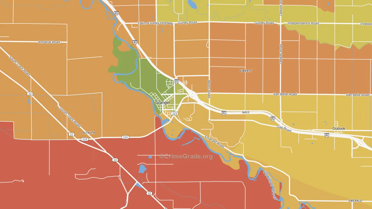 Granger, WA Map of Burglary Rates