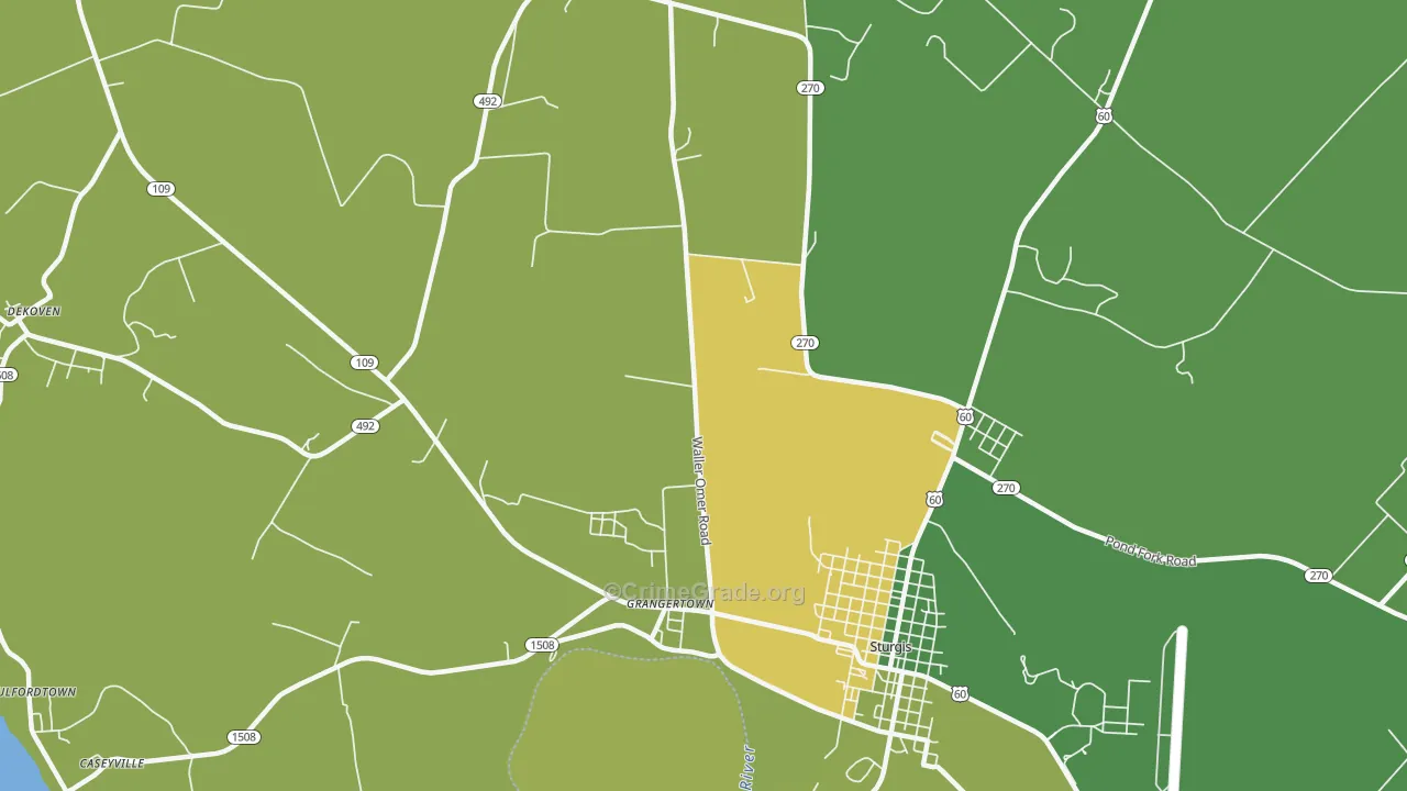Grangertown, KY Map of Burglary Rates