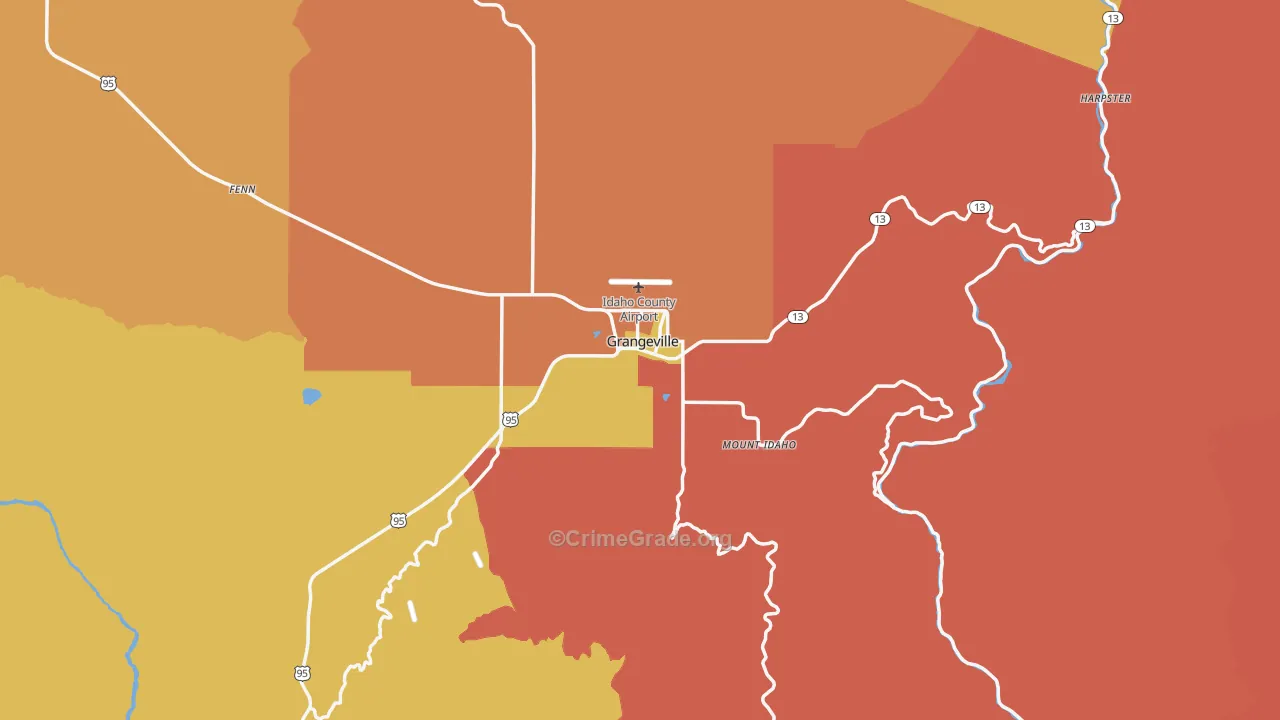 Grangeville, ID Map of Burglary Rates