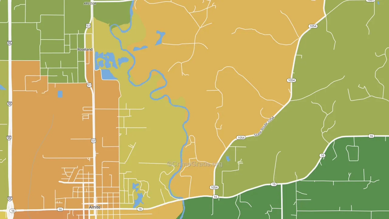 Grangeville, LA Map of Burglary Rates