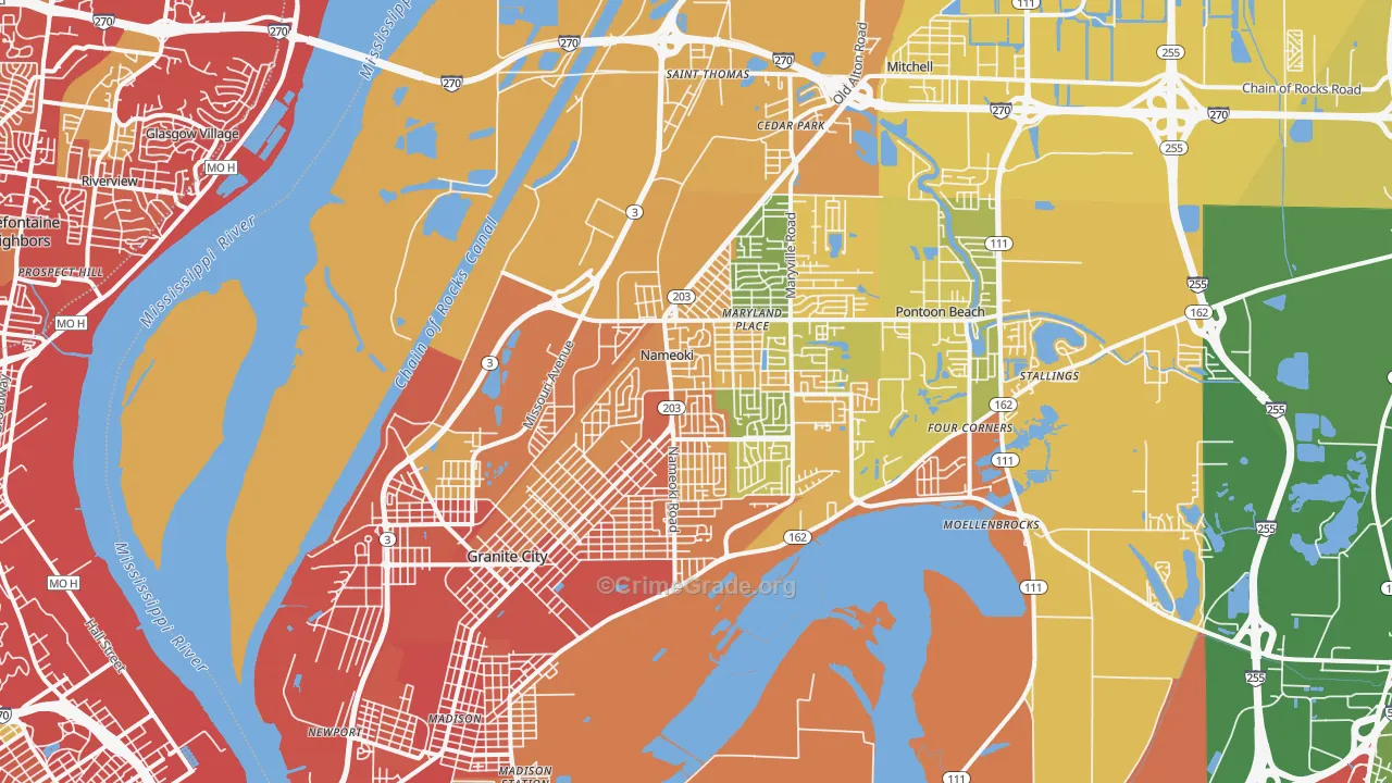Granite City, IL Map of Burglary Rates