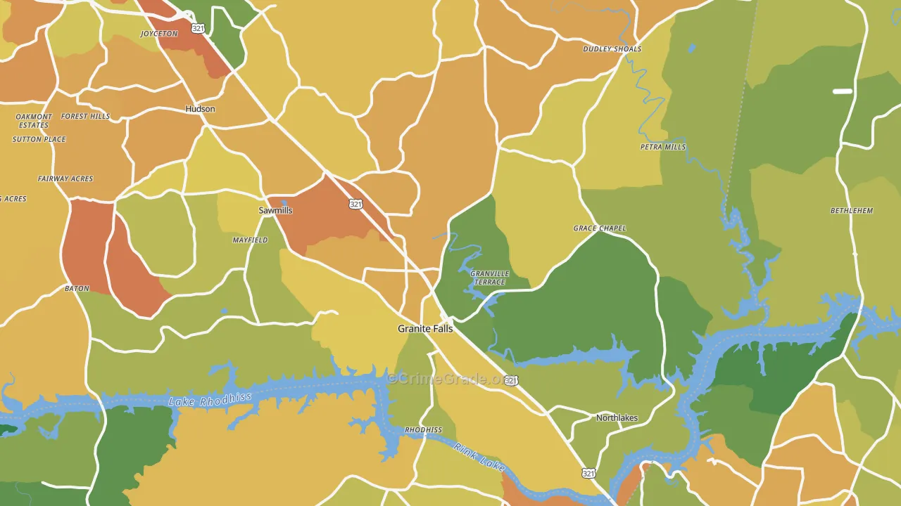 Granite Falls, NC Map of Burglary Rates