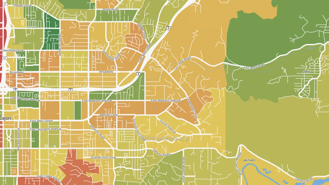 Granite Hills, El Cajon, CA Map of Burglary Rates