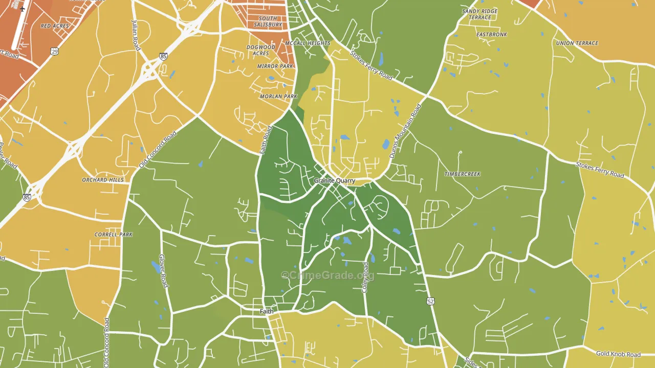 Granite Quarry, NC Map of Burglary Rates