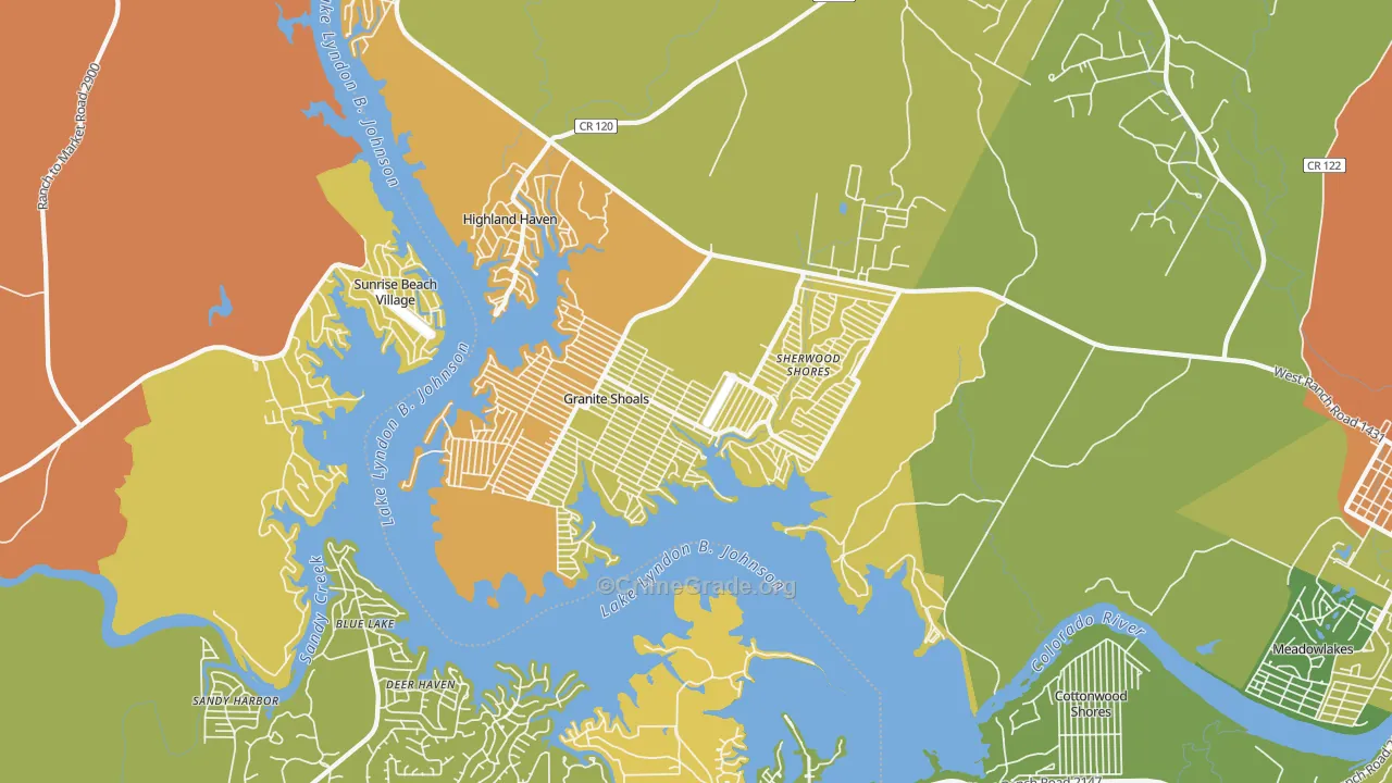 Granite Shoals, TX Map of Burglary Rates