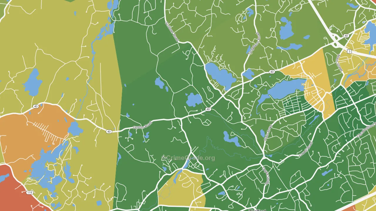 Graniteville, MA Map of Burglary Rates